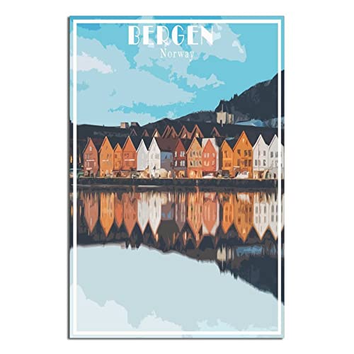 Bergen Norway Vintage Reiseposter Haus Dekorative Poster Modern Schlafzimmer Leinwand Kunst Poster Bild Gemälde Poster Wanddeko Kunst Geschenk von ZSEFV