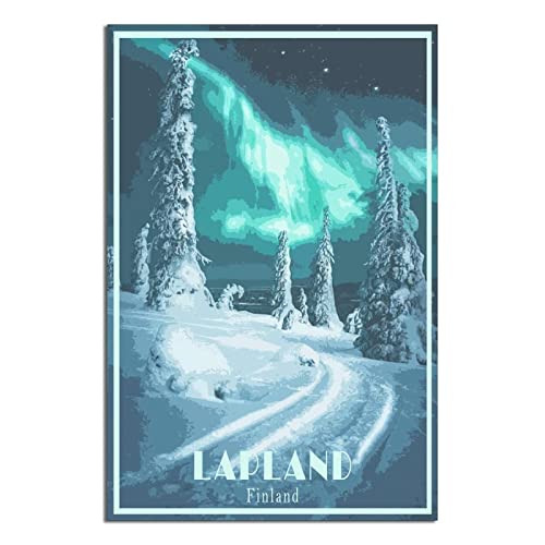 ZSEFV Lappland Finnland Vintage-Reiseposter, Skyline, dekoratives Poster, modernes Schlafzimmer, Leinwandkunst, Poster, Bild, Malerei, Poster, Wanddekoration, Kunstgeschenk von ZSEFV