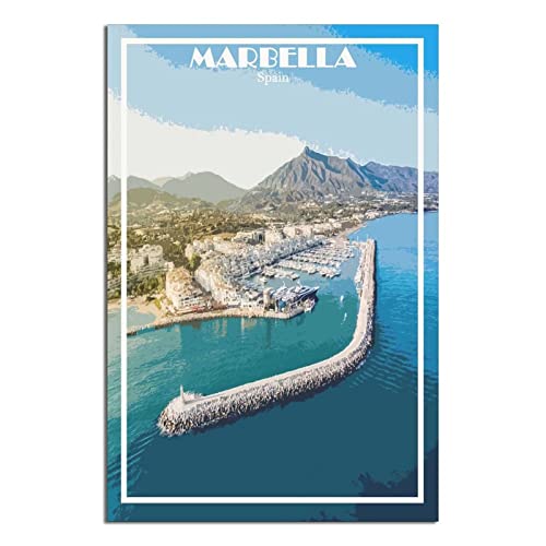 Marbella Spanien Vintage Reise Poster Hafen Dekorative Poster Modern Schlafzimmer Leinwand Kunst Poster Bild Malerei Poster Wanddeko Kunst Geschenk von ZSEFV