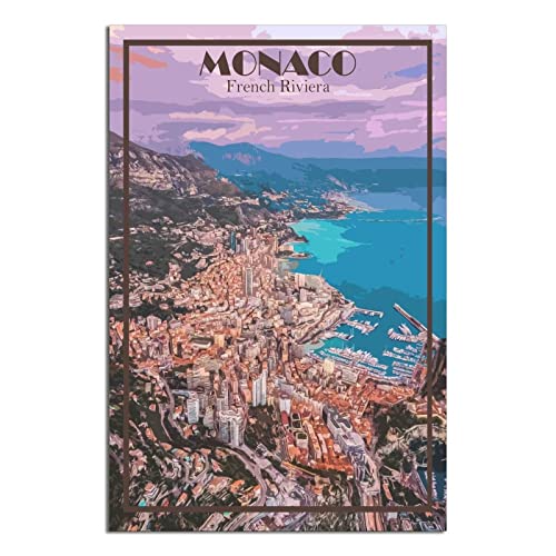 Monaco Französische Riviera Vintage Reiseposter Skyline Dekorative Poster Modern Schlafzimmer Leinwand Kunst Poster Bild Gemälde Poster Wanddeko Kunst Geschenk von ZSEFV