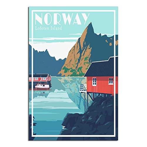 ZSEFV Poster mit Norwegen-Lofoten-Insel, Vintage-Reiseposter, dekoratives Poster, modernes Schlafzimmer, Leinwand, Kunstposter, Bild, Malerei, Poster, Wanddekoration, Kunstgeschenk von ZSEFV