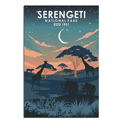 ZSEFV Vintage Serengeti National Park Reiseposter Tansania Dekorative Poster Moderne Schlafzimmer Leinwand Kunst Poster Bild Malerei Poster Wanddekoration Kunst Geschenk von ZSEFV