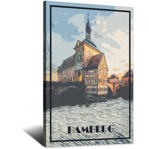 ZSEFV Bayern Deutschland Vintage Reiseposter Bamberg Skyline Deko Poster Modern Schlafzimmer Leinwand Kunst Poster Bild Malerei Poster Wanddekoration Kunst Geschenk von ZSEFV