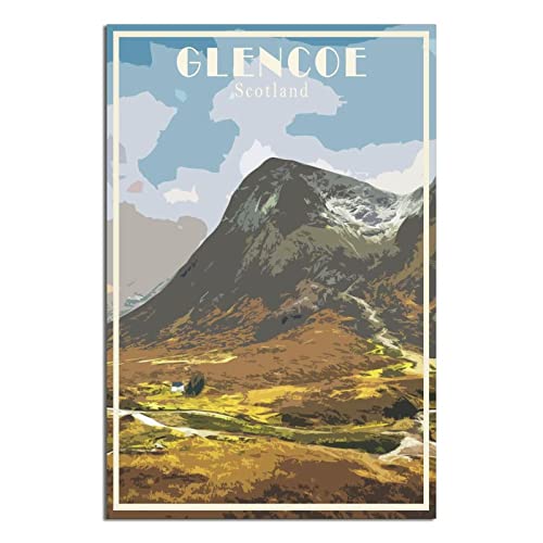 ZSEFV Glencoe Schottland Vintage Reiseposter Skyline Dekorative Poster Modern Schlafzimmer Leinwand Kunst Poster Bild Malerei Poster Wanddekoration Kunst Geschenk von ZSEFV