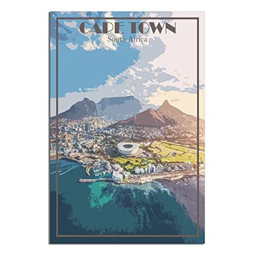 ZSEFV Kapstadt Südafrika Vintage Reiseposter Skyline Dekorative Poster Modern Schlafzimmer Leinwand Kunst Poster Bild Malerei Poster Wanddekoration Kunst Geschenk,30 x 45 cm von ZSEFV