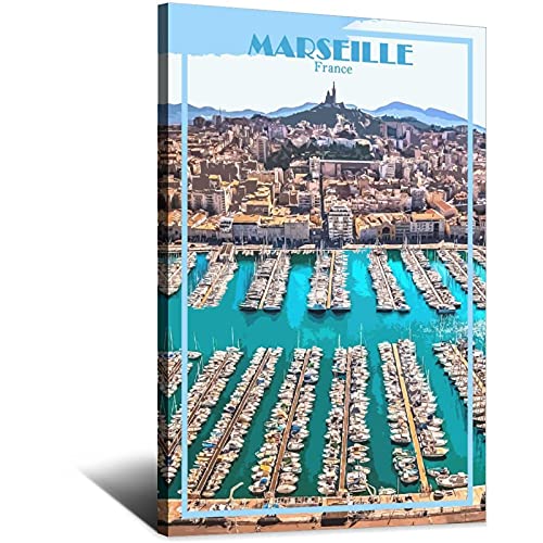 ZSEFV Marseille Frankreich Vintage Reiseposter Hafen Dekorative Poster Modern Schlafzimmer Leinwand Kunst Poster Bild Malerei Poster Wanddekoration Kunst Geschenk von ZSEFV
