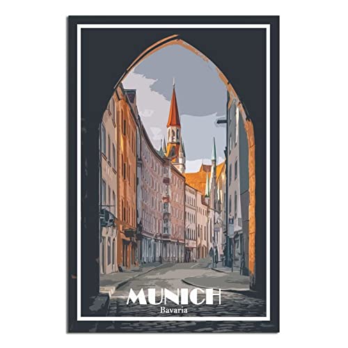 ZSEFV München Bayern Vintage Reise Poster Straße Deko Poster Modern Schlafzimmer Leinwand Kunst Poster Bild Malerei Poster Wanddekoration Kunst Geschenk von ZSEFV