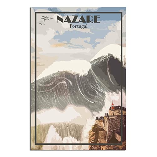 ZSEFV Nazare Portugal Vintage Reiseposter Surfen Dekorative Poster Modern Schlafzimmer Leinwand Kunst Poster Bild Malerei Poster Wanddekoration Kunst Geschenk von ZSEFV