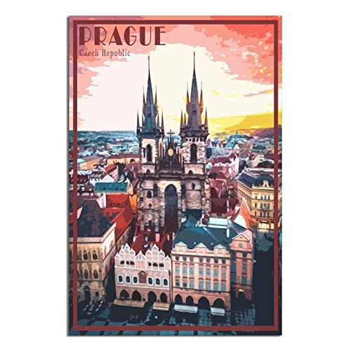 ZSEFV Prag Tschechische Republik Vintage Reiseposter Schloss Dekorative Poster Modern Schlafzimmer Leinwand Kunst Poster Bild Malerei Poster Wanddekoration Kunst Geschenk von ZSEFV