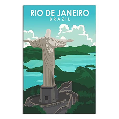 ZSEFV Vintage Brasilien Rio de Janeiro Reiseposter Statue Dekorative Poster Moderne Schlafzimmer Leinwand Kunst Poster Bild Malerei Poster Wanddekoration Kunst Geschenk von ZSEFV