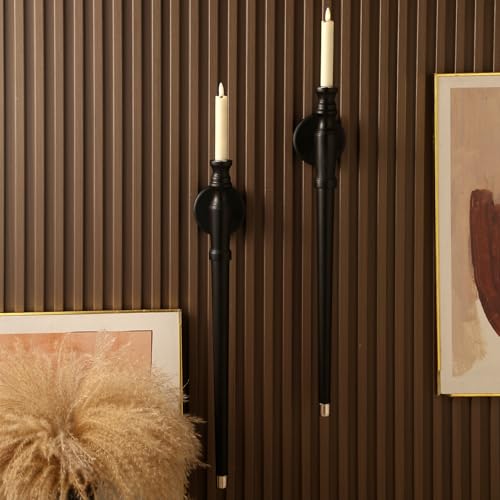 Wandkerzenleuchter 2er Set, Holz Wandkerzenhalter Schwarz Kerzenleuchter Wanddeko 2er Set Kegelkerze Wandleuchter für Stabkerze Wandleuchter Set mit zwei Kerzenhaltern Wandkerzenleuchter 2er Set, Holz Wandkerzenhalter Schwarz Kerzenleuchter Wanddeko 2er Set Kegelkerze Wandleuchter für Stabkerze Wandleuchter Set mit zwei Kerzenhaltern von ZSHLXM