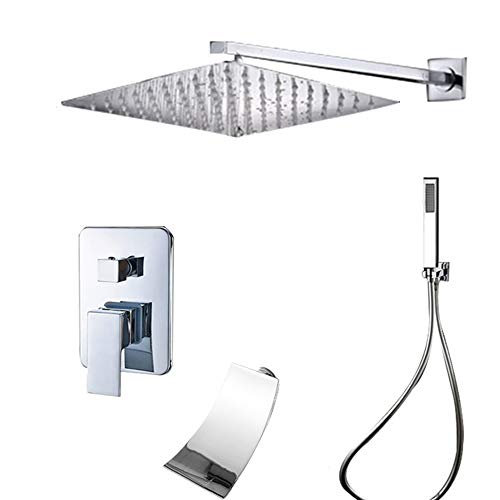 ZSJSM 3-Wege-Chrom-Duschsystem, versteckte, wand montierte Duschkombination mit Handdusche, Niederschlagsdusche, Wasserfallwanne Wasserhahn (16 Zoll) von ZSJSM