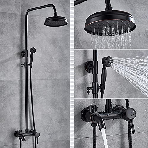 ZSJSM Badezimmer Duschset Wasserhahn Bad Duschmischer TAP 8 Zoll Niederschlagskopf Duschsystem Badewanne Wasserhahn mit Handspray-Wand-Schwarz-Gold, Black Bronze A1 (schwarzer Bronze A2) von ZSJSM