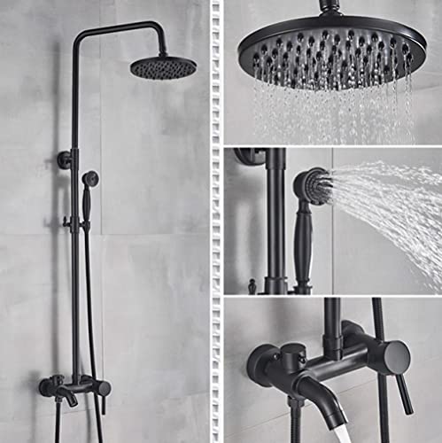 ZSJSM Badezimmer Duschset Wasserhahn Bad Duschmischer Tippen Sie 8 Zoll Niederschlagskopf Duschsystem Badewanne Wasserhahn mit Handspray-Wand-Schwarz-Gold, schwarzer Bronze A1 (matt schwarz A1) von ZSJSM