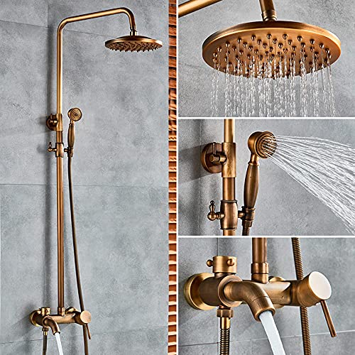 ZSJSM Badezimmer Duschset Wasserhahn Badduschmischer Faße 8 Zoll Niederschlagskopf Duschsystem Badewanne Wasserhahn mit Handspray-Wand-Schwarz-Gold, schwarzer Bronze A1 (antike Messing) von ZSJSM
