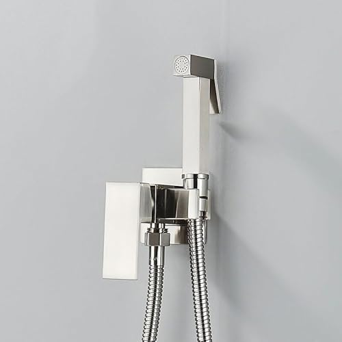 ZSJSM Bidet Wasserhahn Messing Duschheilmaschine Mixer Kaltes heißes Wassermixer Crane Quadratschuhe Sprühgerät Kopf -Tap -Toilettenarmäuren (gebürstetes Nickel) von ZSJSM
