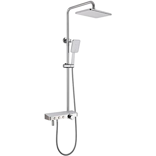 ZSJSM Duschsystem mit Badewanne Ausguss, Wandhalterung Dreifachfunktion Duschhahn Set, Messing Duschmischer -Fass mit Regenkopfkopf und verstellbares Handspray, Chrom, Chrom von ZSJSM