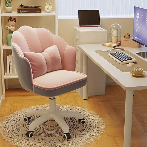 ZSJSM Fluffy Velvet Office Stuhl Verstellbarer Soft Executive Desk Stuhl Stylish Spinning Vanity Chair für Home & Office Comfy Polsterer Computerstuhl (Gray Pink) von ZSJSM