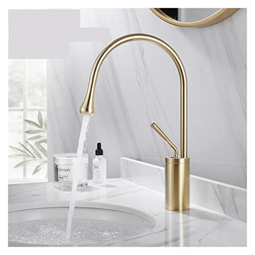 ZSJSM Gebürstete Goldbecken Wasserhahn U2013 Moderner Decksmixer Tipp für Badezimmer und Küchenspüle Premium Messing Konstruktion Stilvoller Schwarz & Silber Finish Kaltes Wasser Funktionalität von ZSJSM