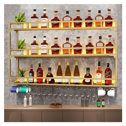 ZSJSM Goldene Wandmontageweinflaschenhalter mit LED Light Metal Display Regal für Home Bar Esszimmer & Küche Stilvolle Wandhänge Weinstapfenschrank von ZSJSM