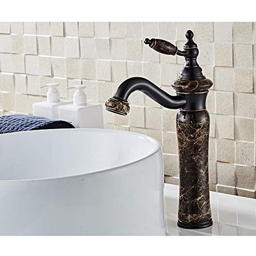 ZSJSM Hohes Öl geriebenes Bronze Messing Waschbecken Wasserhahn Europäischer Wasserhahn kaltes heißes Becken Waschbecken Wasser-Tap Retro Einloch-Waschbeckenmischer kann sich um 360 Grad drehen von ZSJSM