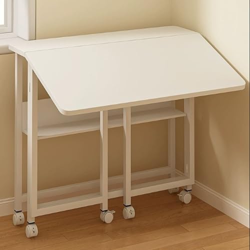 ZSJSM Kompaktes Klapptisch mit Rädern Rolling Computer Desk für kleine Räume Speicherregal Easy Montage (120 x 58 cm) ideal für Home Office -Studie und Arbeitsbereiche. von ZSJSM