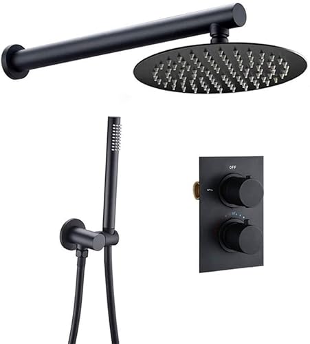 ZSJSM Messing Badezimmer Duschset Mattes schwarzes Regen Duschhahn Wasserhahn montiertem thermostatisches Ventil Duschsystem 8-12 Zoll Duschkopf, 10 Zoll rundes Ventil Interessantes Leben (12 Zoll ZSJSM Messing Badezimmer Duschset Mattes schwarzes Regen Duschhahn Wasserhahn montiertem thermostatisches Ventil Duschsystem 8-12 Zoll Duschkopf, 10 Zoll rundes Ventil Interessantes Leben (12 Zoll von ZSJSM