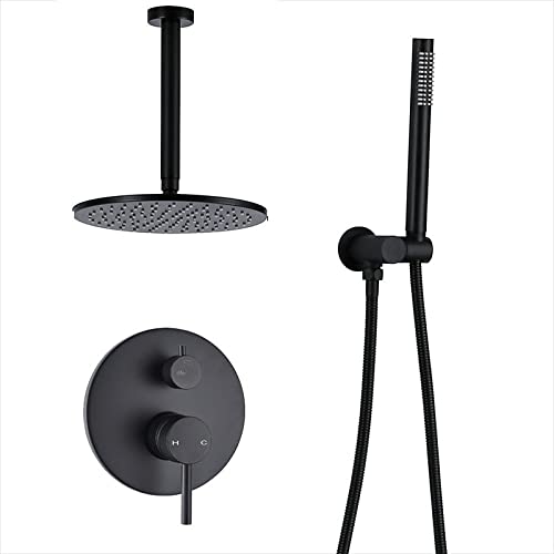 ZSJSM Messing schwarzer Dusch Set Badezimmer Wasserhahn Duscharm Diverter Mixer Handheld -Sprühsets mit Regen Duschkopfwand, 8 Zoll Decke (16 Zoll Decke) von ZSJSM