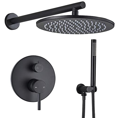 ZSJSM Messing schwarzer Dusch Set Badezimmer Wasserhahn Duscharm Diverter Mixer Handheld -Sprühsets mit Regenduschkopfwand, 8 Zoll Decke (12 Zoll Wand) von ZSJSM