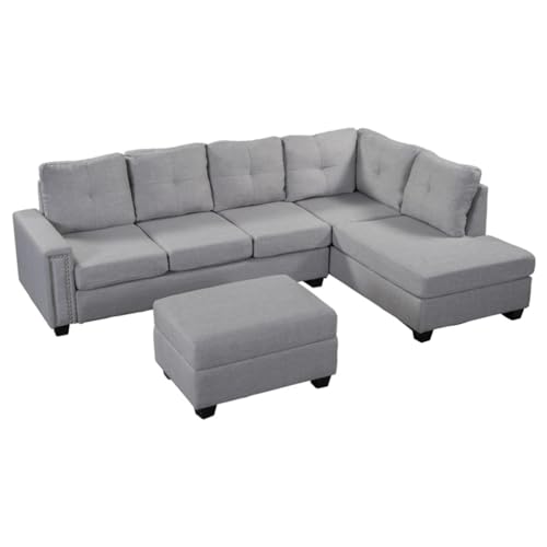 L-förmiges Sektionalsofa, wendbares Sektionalsofa mit Stauraum, Ottomane, Nietenornament, für große Wohnheime, Wohnheim von ZSLKDL