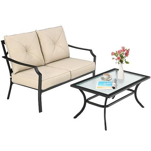 ZSLKDL 2 x Terrassen-Loveseat mit Couchtisch, Outdoor-Sofabank mit Kissen ZSLKDL 2 x Terrassen-Loveseat mit Couchtisch, Outdoor-Sofabank mit Kissen von ZSLKDL