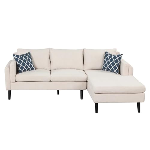 ZSLKDL 215 cm gepolsterte L-Form Sofa Couch mit Chaiselongue 3-Sitzer Couch mit Gummiholzbeinen für Wohnzimmer von ZSLKDL