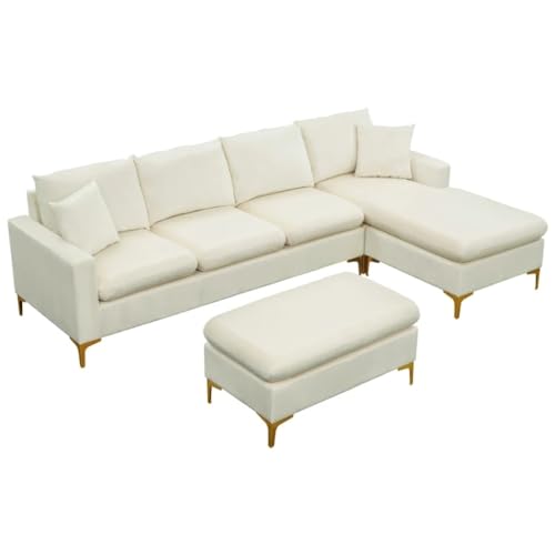 ZSLKDL 280,9 cm Sektionalsofa mit Ottomane, L-Form, elegante Samt-Polstercouch für Wohnzimmer, Wohnung (E) von ZSLKDL