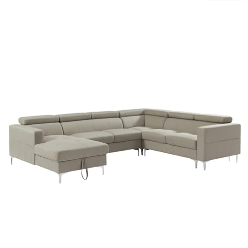 ZSLKDL 3-teiliges Sektionalsofa, U-Form, mit Stauraum, links, Chaiselongue mit Verstellung, Leinenstoff, 308 x 240 cm von ZSLKDL