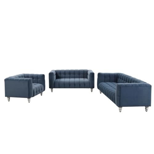 ZSLKDL 3-teiliges Sofa-Set mit Massivholzbeinen, geknöpfter getufteter Rückenlehne, inklusive Dreisitzer-Sofa, Sitz und Einzelstuhl von ZSLKDL