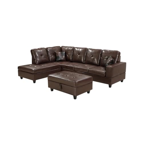 ZSLKDL 3-teiliges Sofagarnitur (braun) Kunstleder rechts gerichtete Chaise mit Stauraum Ottomane von ZSLKDL