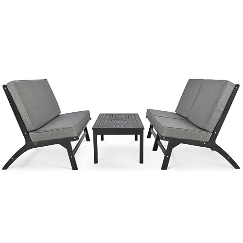 ZSLKDL 4-teiliges V-förmiges Sitz-Set, Massivholz Outdoor Sofa, Gartenmöbel, Sitzgelegenheit im Freien, Schwarz und Grau von ZSLKDL