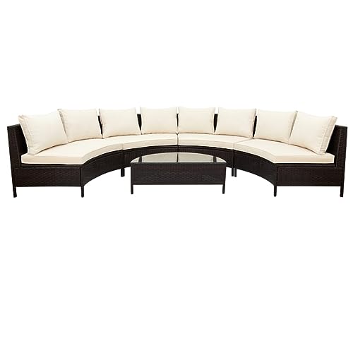 ZSLKDL 5-teiliges braunes PE-Rattan-Sofa-Set für den Außenbereich, Terrasse, Sektionsmöbel, Halbmond-Sofa-Set mit Tisch von ZSLKDL