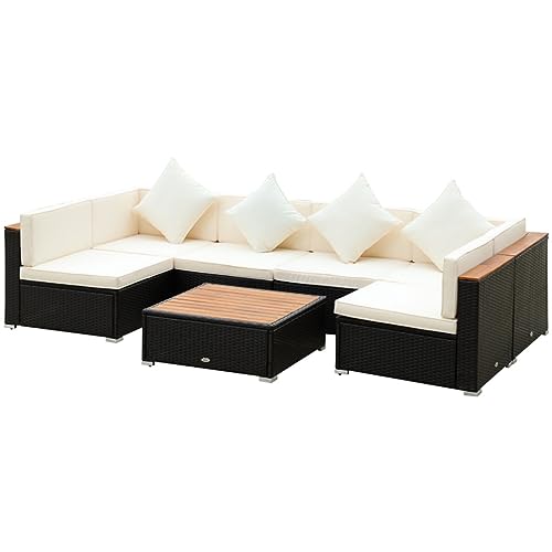 ZSLKDL 7-teilige Terrassenmöbel-Sets PE Rattan Sektionalsofa-Set Outdoor Gesprächsset Couchtisch Kissen für Garten von ZSLKDL