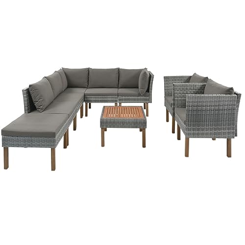 ZSLKDL 9-teiliges Rattan-Sofa-Set für den Außenbereich, Terrasse, Garten, Rattan-Sofa-Set, Holztischplatte, Armlehnen, Stühle (D) von ZSLKDL