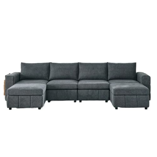 ZSLKDL Gepolstertes modulares Sofa, U-förmige Sektionalsofa-Sets für Wohnzimmer-Wohnung (4-Sitzer mit 2 Ottomanen) von ZSLKDL