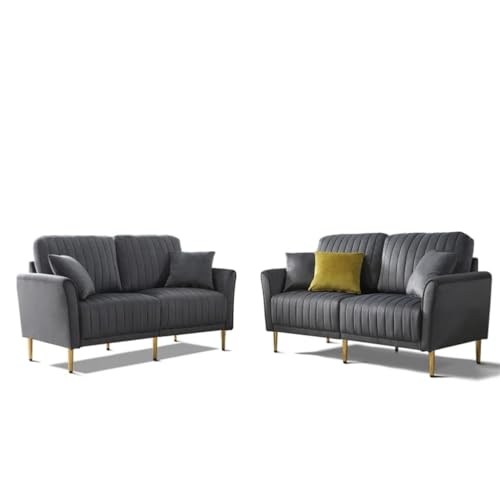 ZSLKDL Graue Samt Couch und Sofa Set für Wohnzimmer, 2 Stück 2 Sitzer Sofas Set, Möbel Sofagarnitur mit abnehmbaren Kissen von ZSLKDL