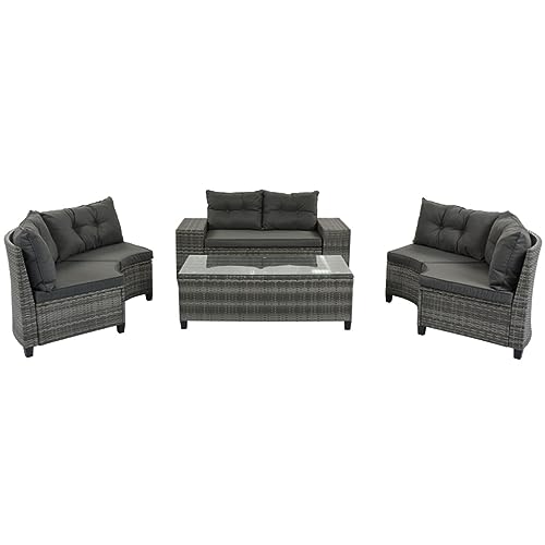 ZSLKDL Graues 8-teiliges Outdoor-Sofa-Set aus Korbgeflecht, Halbmond-Sets, gebogenes Sofa-Set mit rechteckigem Couchtisch von ZSLKDL