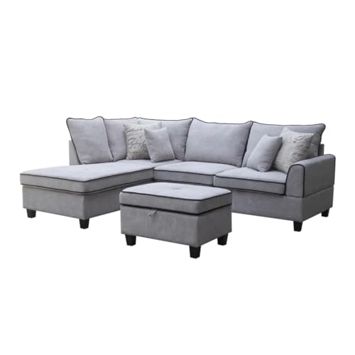 ZSLKDL Hellgraues Stoff-Sofa mit linkem Chaiselier und Stauraum-Ottomane von ZSLKDL