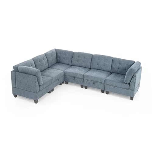 ZSLKDL L-förmiges modulares Sektionalsofa, inklusive drei Einzelstühlen und drei Ecken, marineblaues Chenille von ZSLKDL