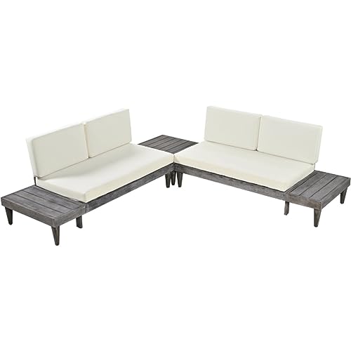 ZSLKDL Outdoor 3-teiliges Terrassenmöbel-Set Massivholz Sektionalsofa-Set mit Couchtisch Gesprächsset von ZSLKDL