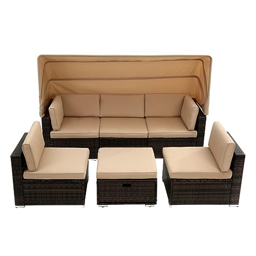 ZSLKDL Outdoor-Sonnenbad-Rattan-Sofa, Stahl, Chaiselette, Metall, Outdoor-Stuhl, modulare Sektionalsofa-Sets mit Dach ZSLKDL Outdoor-Sonnenbad-Rattan-Sofa, Stahl, Chaiselette, Metall, Outdoor-Stuhl, modulare Sektionalsofa-Sets mit Dach von ZSLKDL