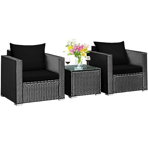 ZSLKDL Rattan-Möbel-Set für Terrasse, Sofa, Tisch, mit Kissen, Schwarz, 3-teilig ZSLKDL Rattan-Möbel-Set für Terrasse, Sofa, Tisch, mit Kissen, Schwarz, 3-teilig von ZSLKDL
