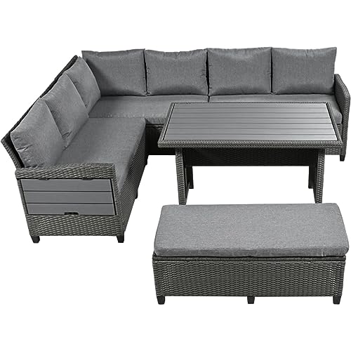 ZSLKDL Rattan-Sofa-Set, 5-teilig, Rattan-Sofa, L-förmig, Gartenmöbel-Set mit 2 Tischen, Esstisch ZSLKDL Rattan-Sofa-Set, 5-teilig, Rattan-Sofa, L-förmig, Gartenmöbel-Set mit 2 Tischen, Esstisch von ZSLKDL