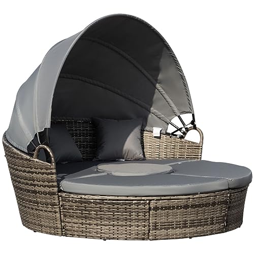 ZSLKDL Rattan-Terrassenmöbel-Set, rund, umwandelbar, Tagesbett oder Sonnenliege, Sektionalsofa für den Außenbereich von ZSLKDL